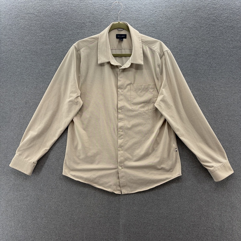 Kit Ace Shirt Mens Large Oat Beige Pique Knit OTM Button Up Business Casual